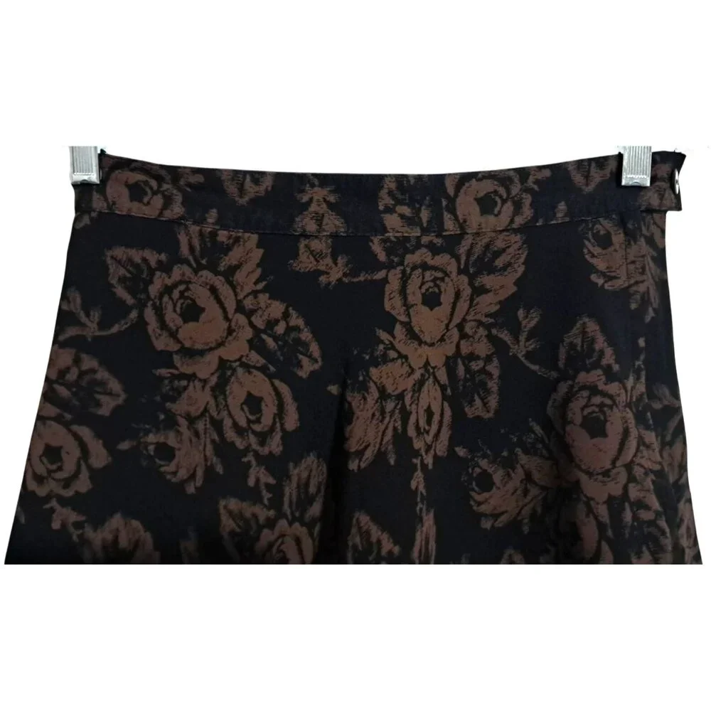 VTG 90s GAP Floral Mini Skirt Size 8 Side Zip Y2K Black Rose Scallop Ray - Picture 4 of 7
